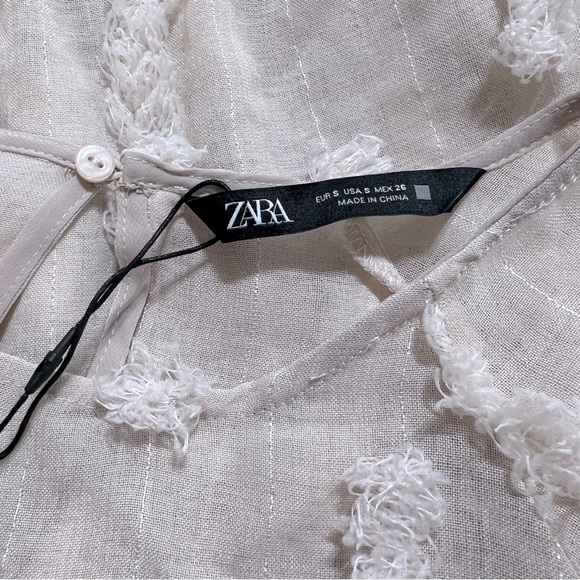 Zara Structured Textured Balloon Sleeve Top Size S in Beige NWOT - Picture 13 of 14